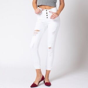 Kancan Women's Distressed White Jeans